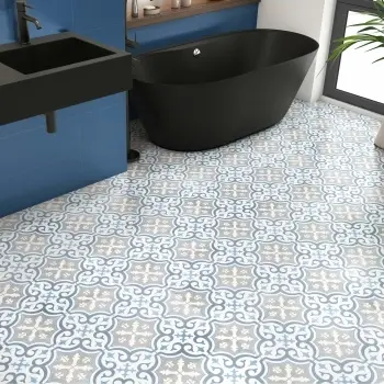 Canterbury Blue Patterned Matt Ceramic Tile 45x45cm