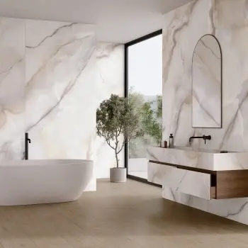 Daphne White Onyx Marble Effect Large Polished Porcelain Slab 280x120cm