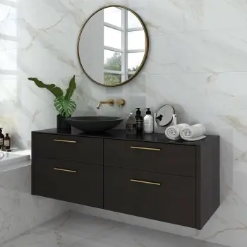 Carrara Gold Gloss Marble Effect Vitrified Ceramic Tile 60x30cm
