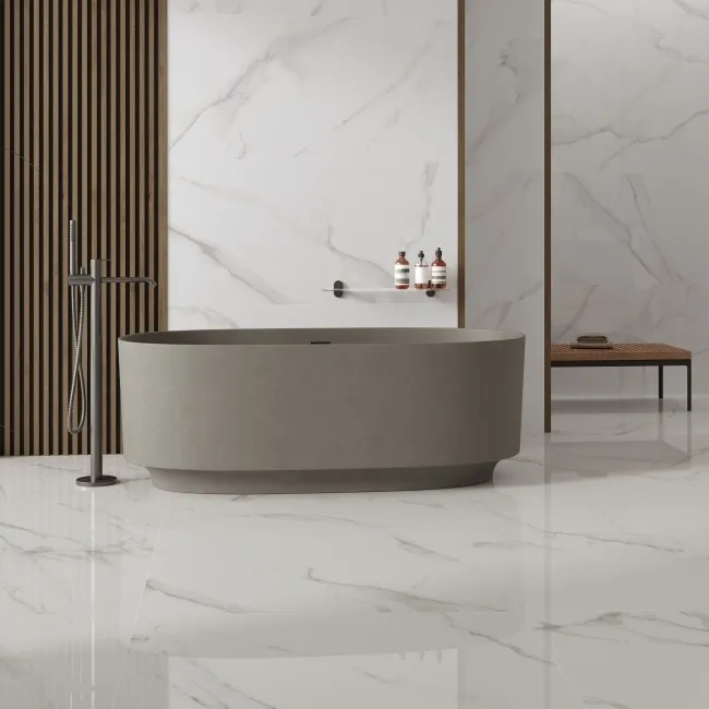 Lumiere White Marble Effect Polished Porcelain Tile 98x98cm