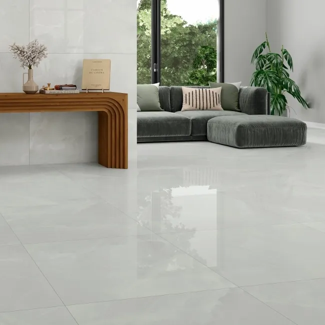 Scarlet White Marble Effect Large Polished Porcelain Tile 98x98cm