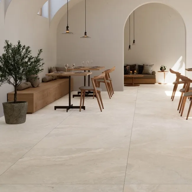 Keith Polar White Travertine Effect Large Matt Porcelain Tile 120x120cm