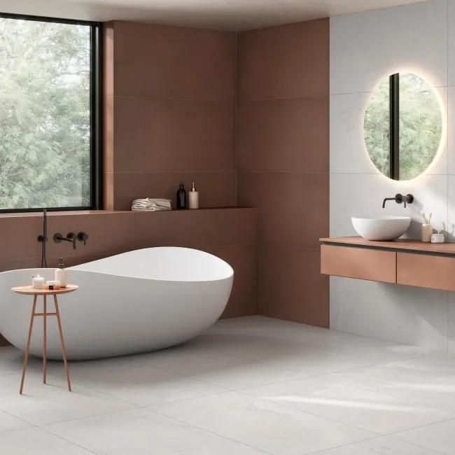 Keith Polar White Travertine Effect Large Matt Porcelain Tile 120x60cm