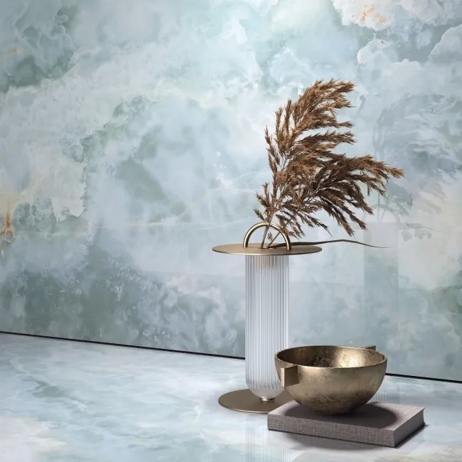 Onice Azzurro Onyx Marble Effect Italian Large Honed Porcelain Slab 278x120cm