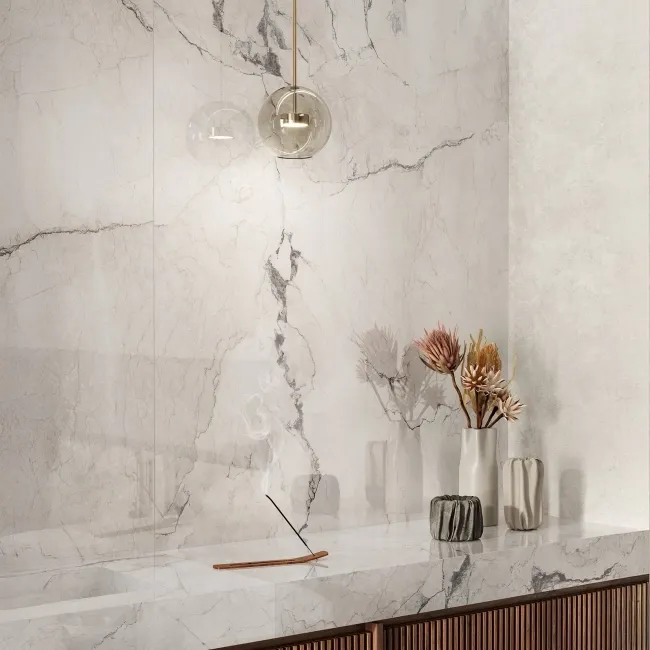 Camouflage White Marble Effect Italian Large Honed Porcelain Slab 278x120cm
