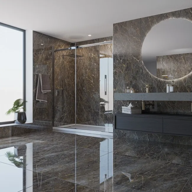Golden Black Marble Effect Polished Italian Large Porcelain Slab 278x120cm