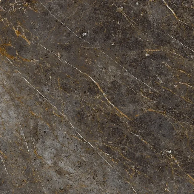 Golden Black Marble Effect Italian Large Polished Porcelain Tile 120x120cm