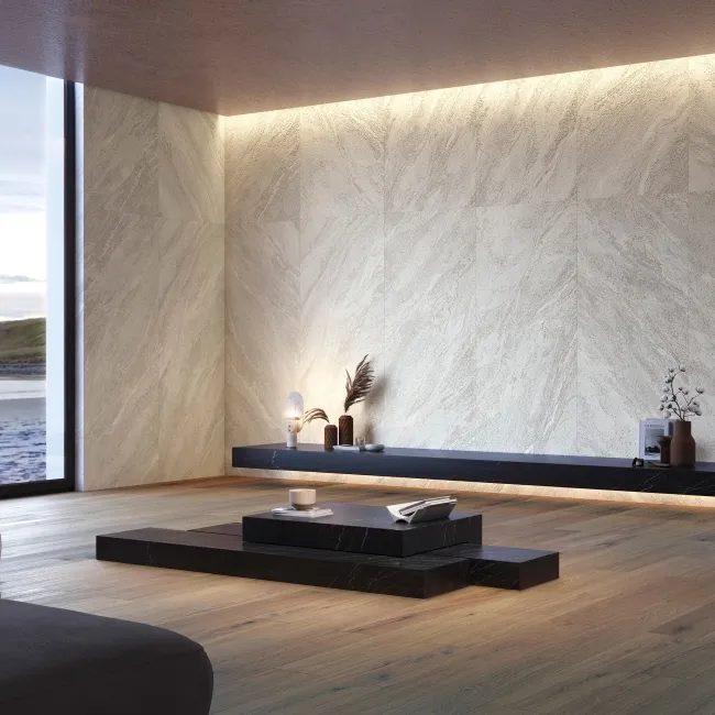Strond Cloud White Marble Effect Large Matt Porcelain Slab 275x100cm