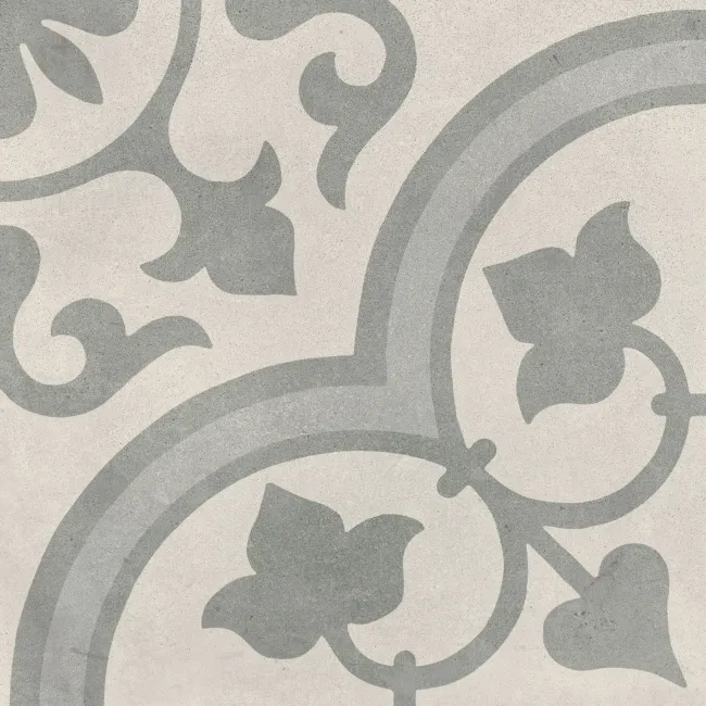 Cuban Silver Ornate Patterned Matt Porcelain Tile 22.3x22.3cm