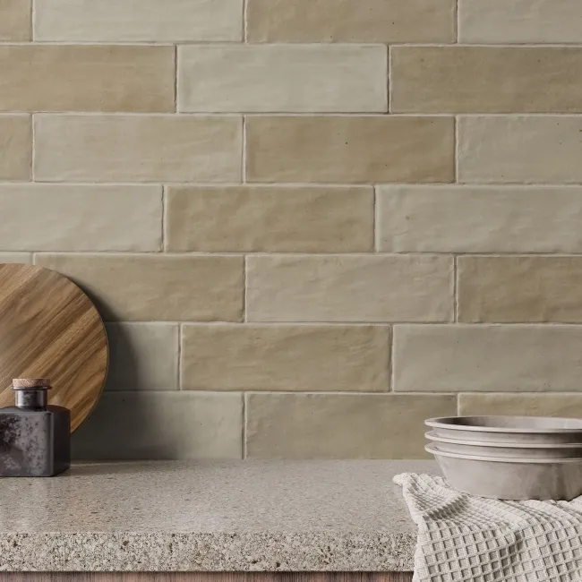 Riad Sand Brick Effect Gloss Ceramic Wall Tile 20x6.5cm