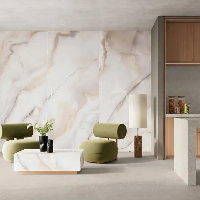 Daphne White Onyx Marble Effect Large Matt Porcelain Slab 280x120cm