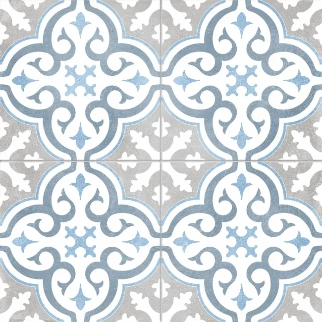 Canterbury Blue Patterned Matt Ceramic Tile 45x45cm