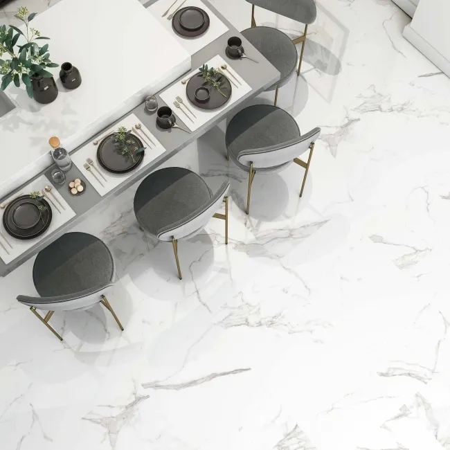 Carrara White Gloss Marble Effect Ceramic Tile 45x45cm