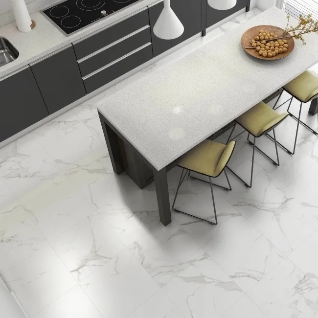 Carrara White Marble Effect Matt Ceramic Tile 45x45cm