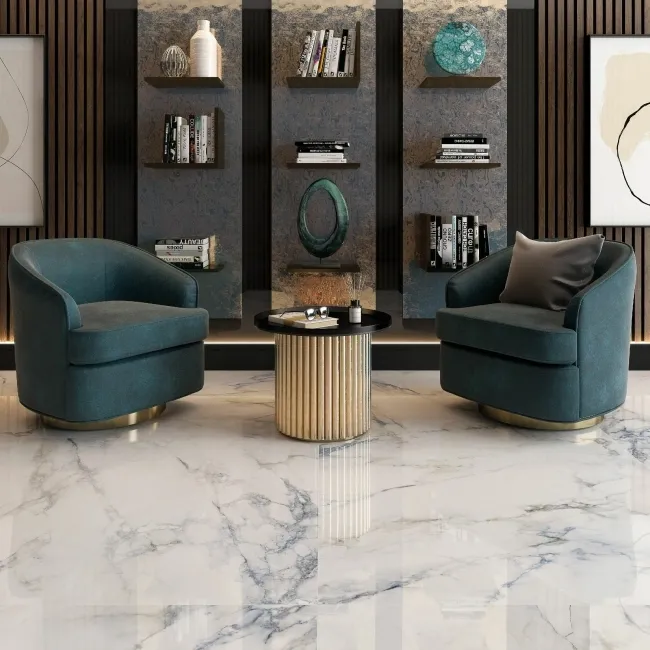 Mare Blue Marble Effect Large Polished Porcelain Tile 120x120cm