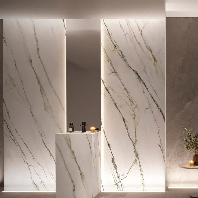Macha Green Marble Effect Large Matt Porcelain Slab 275x100cm