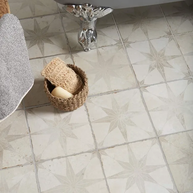 Metropolis Star Patterned Silver Ceramic Tile 45x45cm