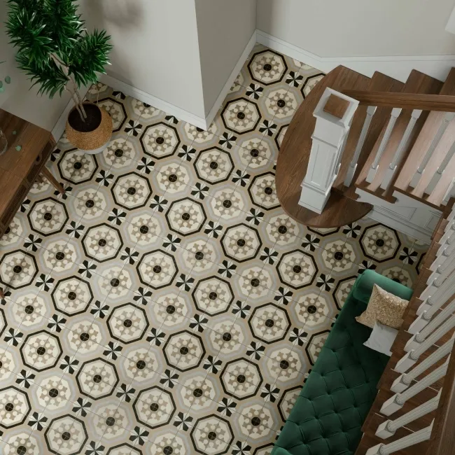 Osborne Grey Victorian Patterned Matt Ceramic Floor Tile 45x45cm