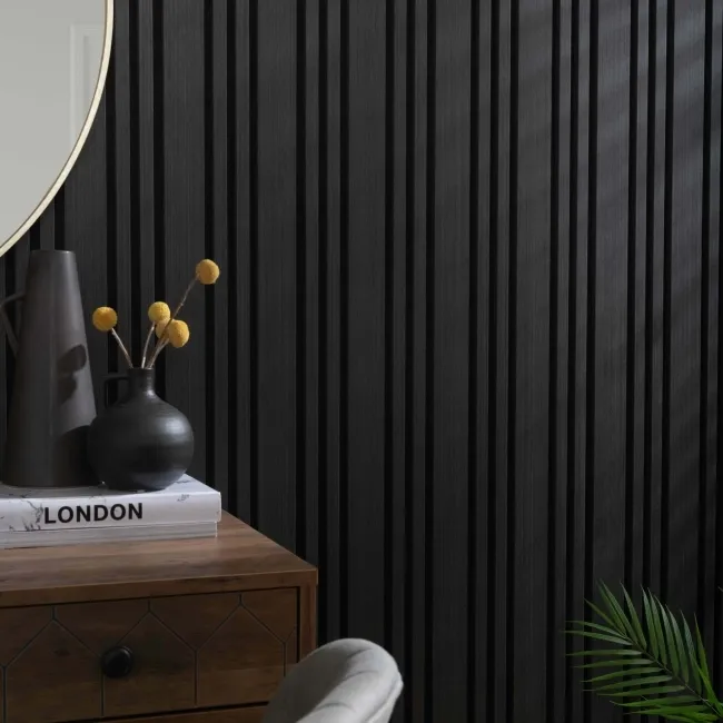 Trepanel Design® Noir Black Multi-Width Acoustic Wood Wall Panels