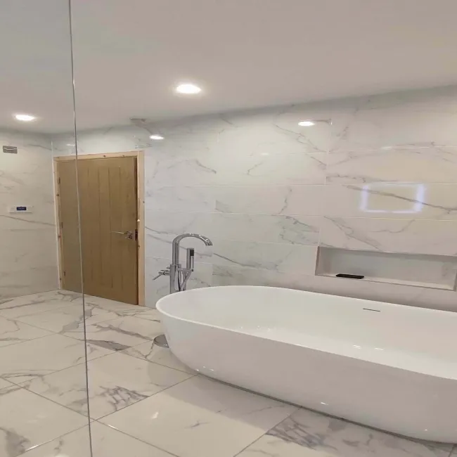 Carrara White Gloss Marble Effect Vitrified Ceramic Tile 60x30cm
