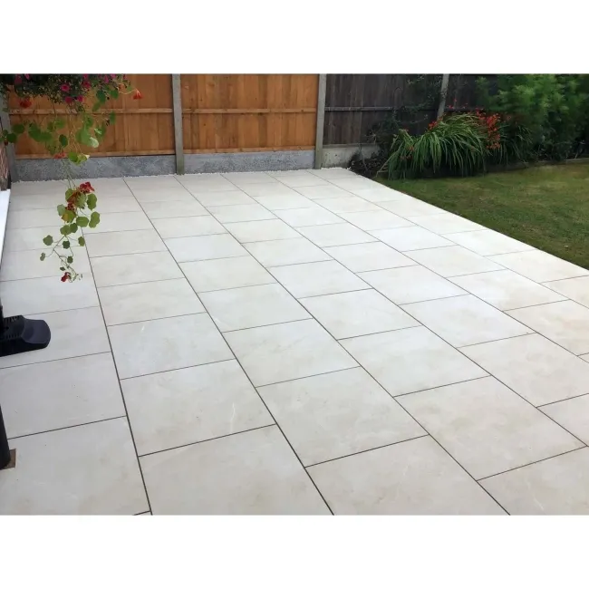Bellevue Ivory Stone Effect Matt Porcelain Outdoor Paving Tile 59.5x59.5cm
