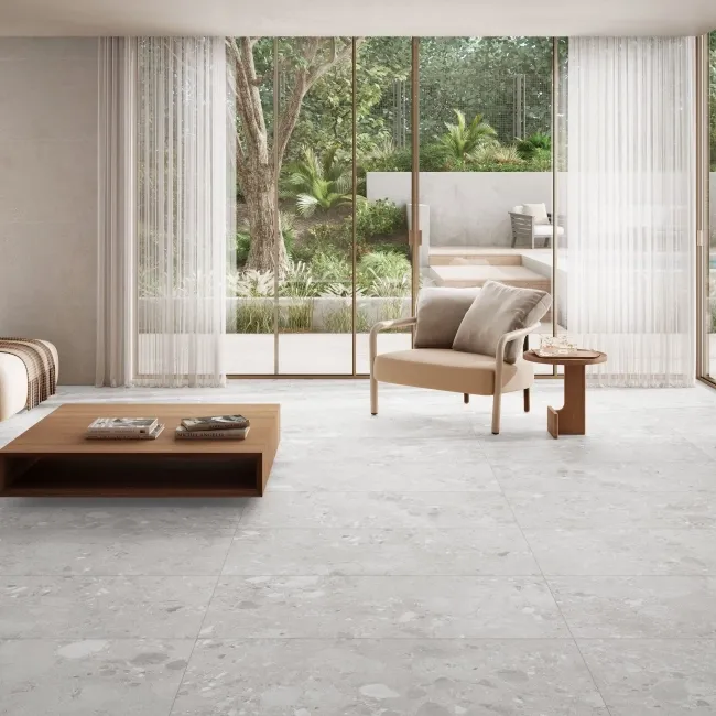 Ura White Terrazzo Effect Large Matt Porcelain Tile 120x60cm
