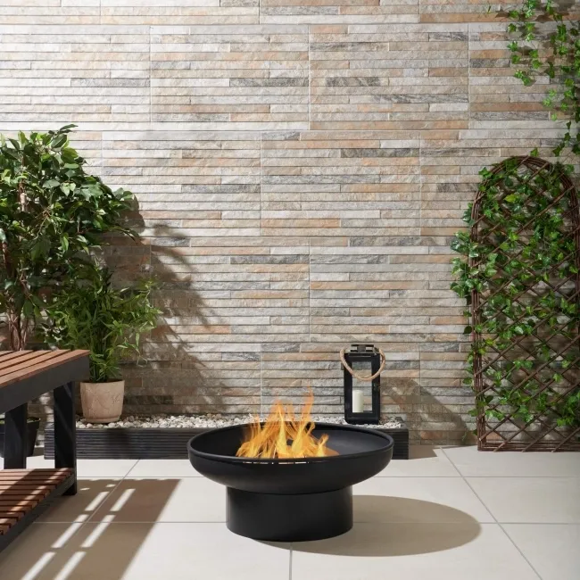 Bellevue Ivory Stone Effect Matt Porcelain Outdoor Paving Tile 59.5x59.5cm