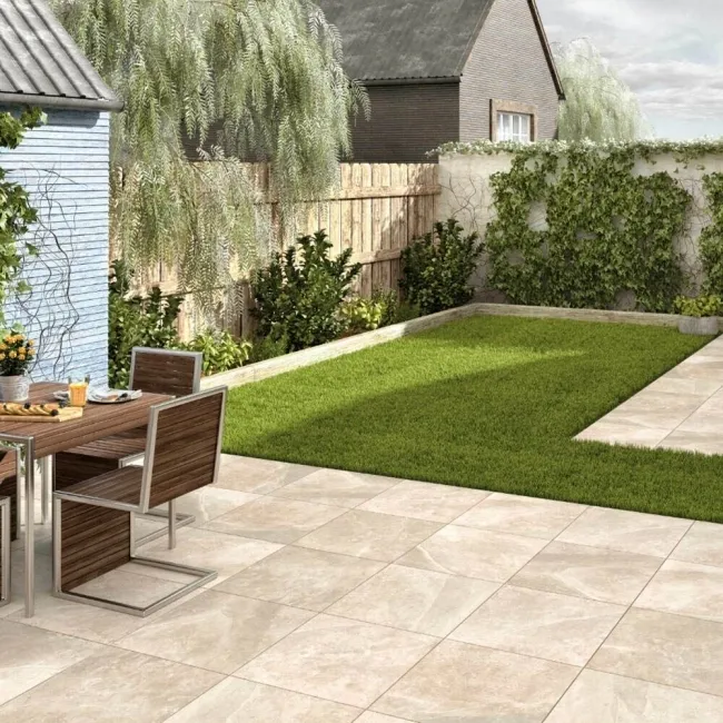 Maverick Beige Stone Effect Matt Porcelain Outdoor Paving Tile 59.5x59.5cm
