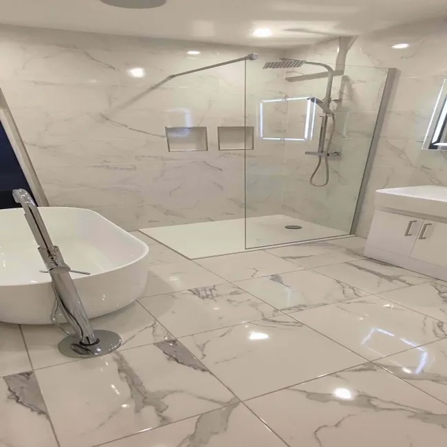 Carrara White Gloss Marble Effect Vitrified Ceramic Tile 60x30cm