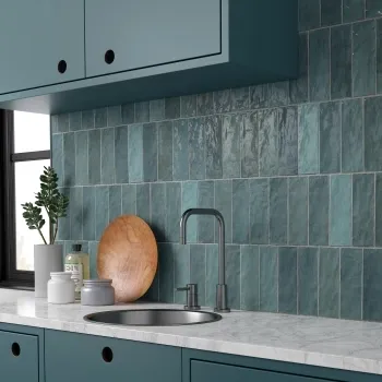 Riad Aqua Brick Effect Gloss Ceramic Wall Tile 20x6.5cm