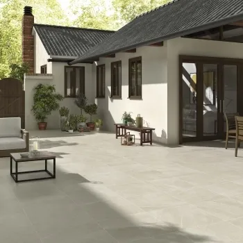 Bellevue Ivory Stone Effect Matt Porcelain Outdoor Paving Tile 59.5x59.5cm