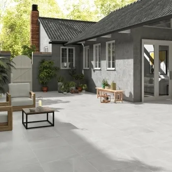 Bellevue White Stone Effect Matt Porcelain Outdoor Paving Tile 59.5x59.5cm