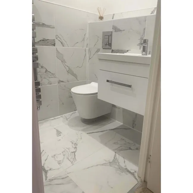 Carrara White Gloss Marble Effect Ceramic Tile 45x45cm
