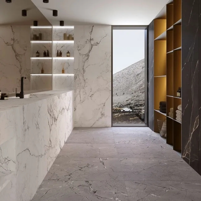 Sublime Black Marble Effect Large Matt Porcelain Slab 275x100cm