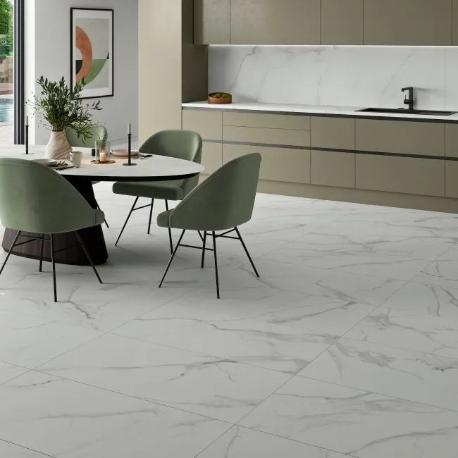 Lumiere White Marble Effect Large Matt Porcelain Tile 120x59.5cm