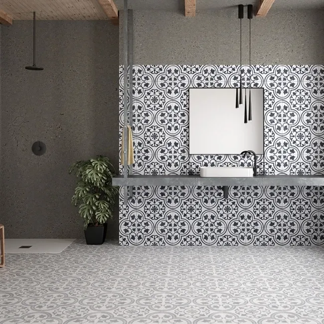 Cuban Silver Ornate Patterned Matt Porcelain Tile 22.3x22.3cm