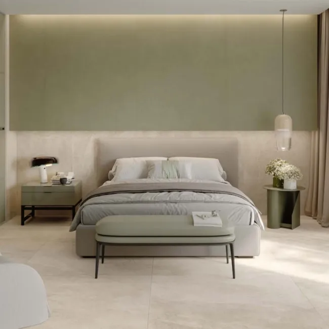 Azuma Rock Ivory Stone Effect Italian Large Matt Porcelain Tile 120x120cm