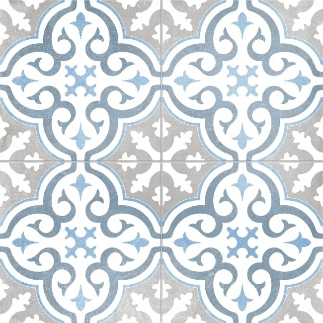 Canterbury Blue Patterned Matt Ceramic Tile 45x45cm