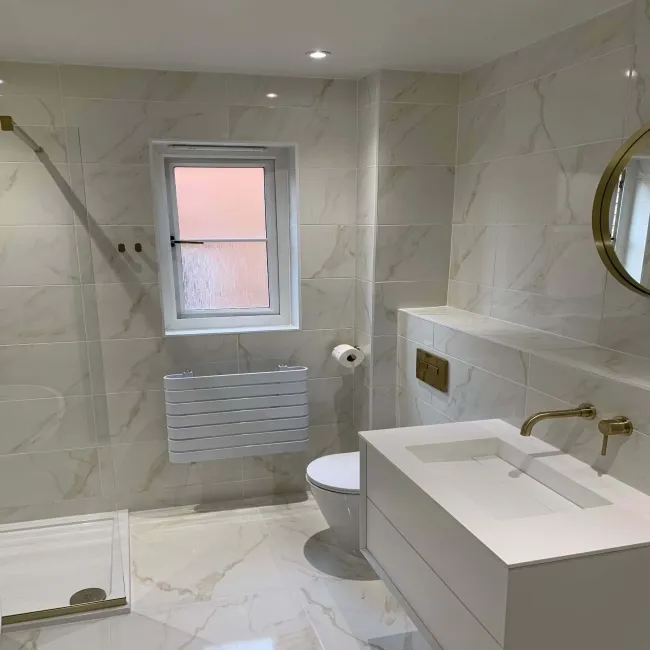 Carrara Gold Gloss Marble Effect Vitrified Ceramic Tile 60.5x60.5cm