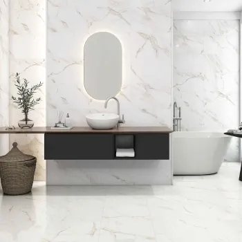 Carrara Gold Marble Effect Gloss Ceramic Tile 55x33cm