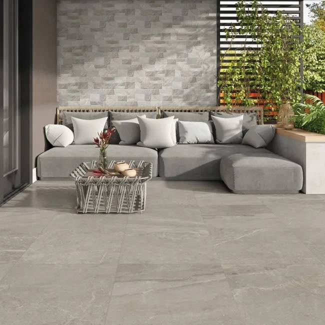 Tampa Grey Stone Effect Matt Porcelain Tile 60.4x60.4cm
