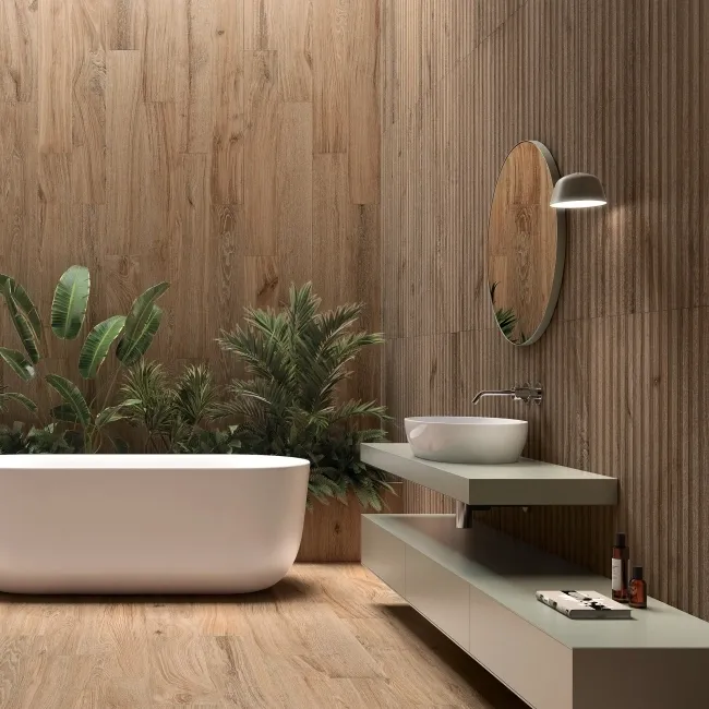 Dakaris Dark Oak Slatted Wood Effect Large Matt Porcelain Tile 120x60cm