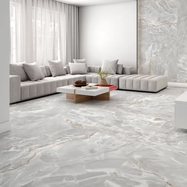 Fame Grey Onyx Marble Effect Large Satin Porcelain Tile 120x120cm