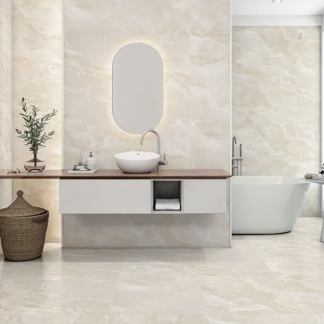 Fame Cream Onyx Marble Effect Large Satin Porcelain Tile 120x60cm