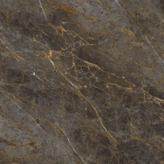 Golden Black Marble Effect Italian Large Polished Porcelain Tile 120x120cm