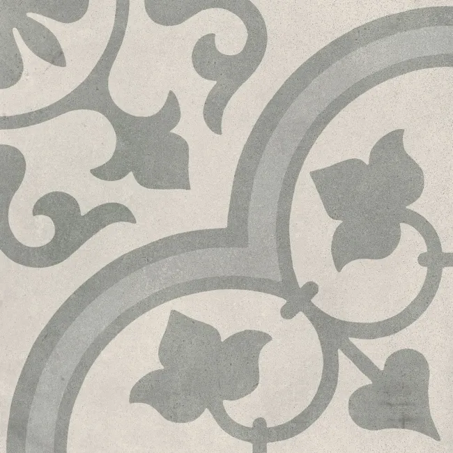 Cuban Silver Ornate Patterned Matt Porcelain Tile 22.3x22.3cm