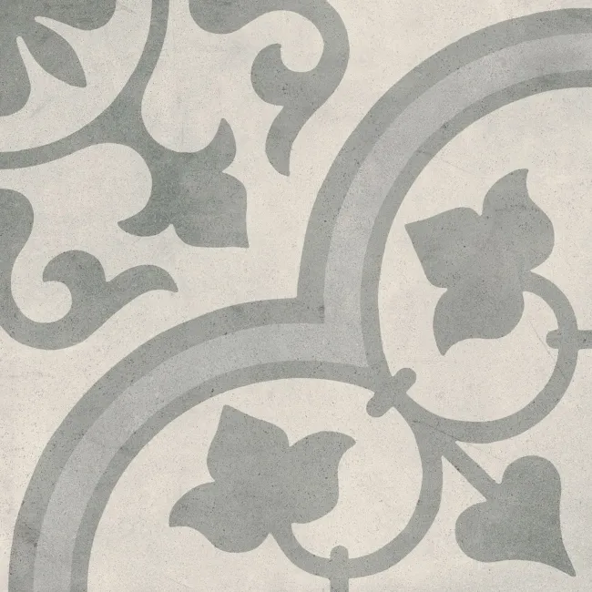 Cuban Silver Ornate Patterned Matt Porcelain Tile 22.3x22.3cm