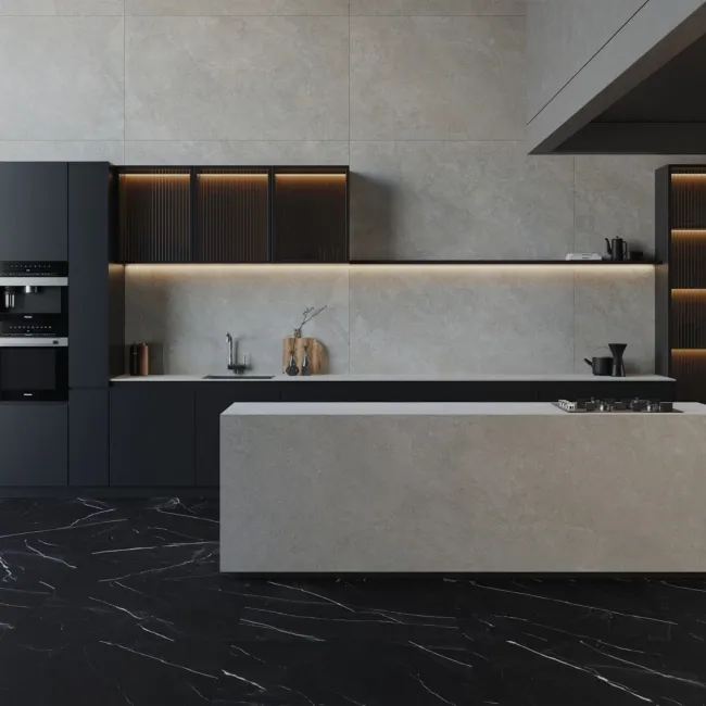 Sublime Black Marble Effect Matt Porcelain Tiles 100x100cm