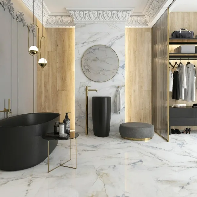 Mare Blue Marble Effect Large Polished Porcelain Tile 120x120cm