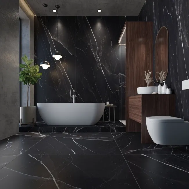 Sublime Black Marble Effect Large Matt Porcelain Slab 275x100cm